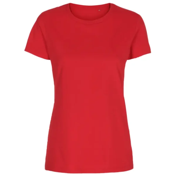 Økologiske Basic formsyet T-shirts med rund hals i rød - forfra