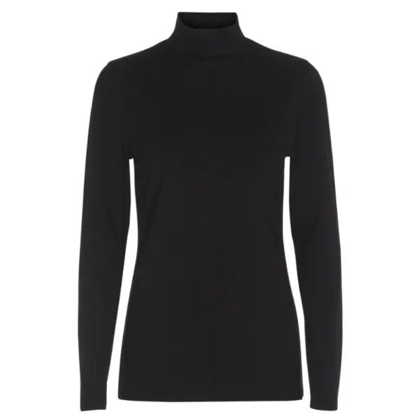 Langærmet T-shirt med Turtle Neck – Sort