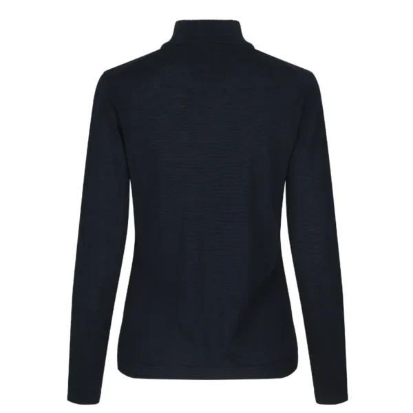 Elegant strikcardigan med lynlås og høj krave, navy blå- bagside