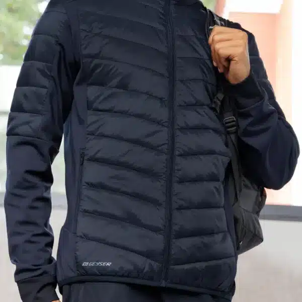 GEYSER hybrid jacket i navy blå. Lækker varm og sporty jakke.