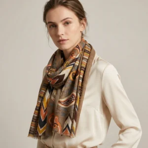 Just D’Lux – Flot halstørklæde i gul, brune og orange farver