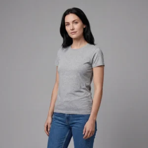 Økologiske Basic slim fit T-shirts med rund hals i Oxford Grey, til kvinder