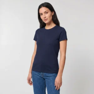 Økologiske Basic slim fit T-shirts med rund hals i navy blå, til kvinder