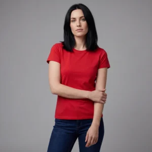 Økologiske Basic slim fit T-shirts med rund hals i rød, til kvinder.