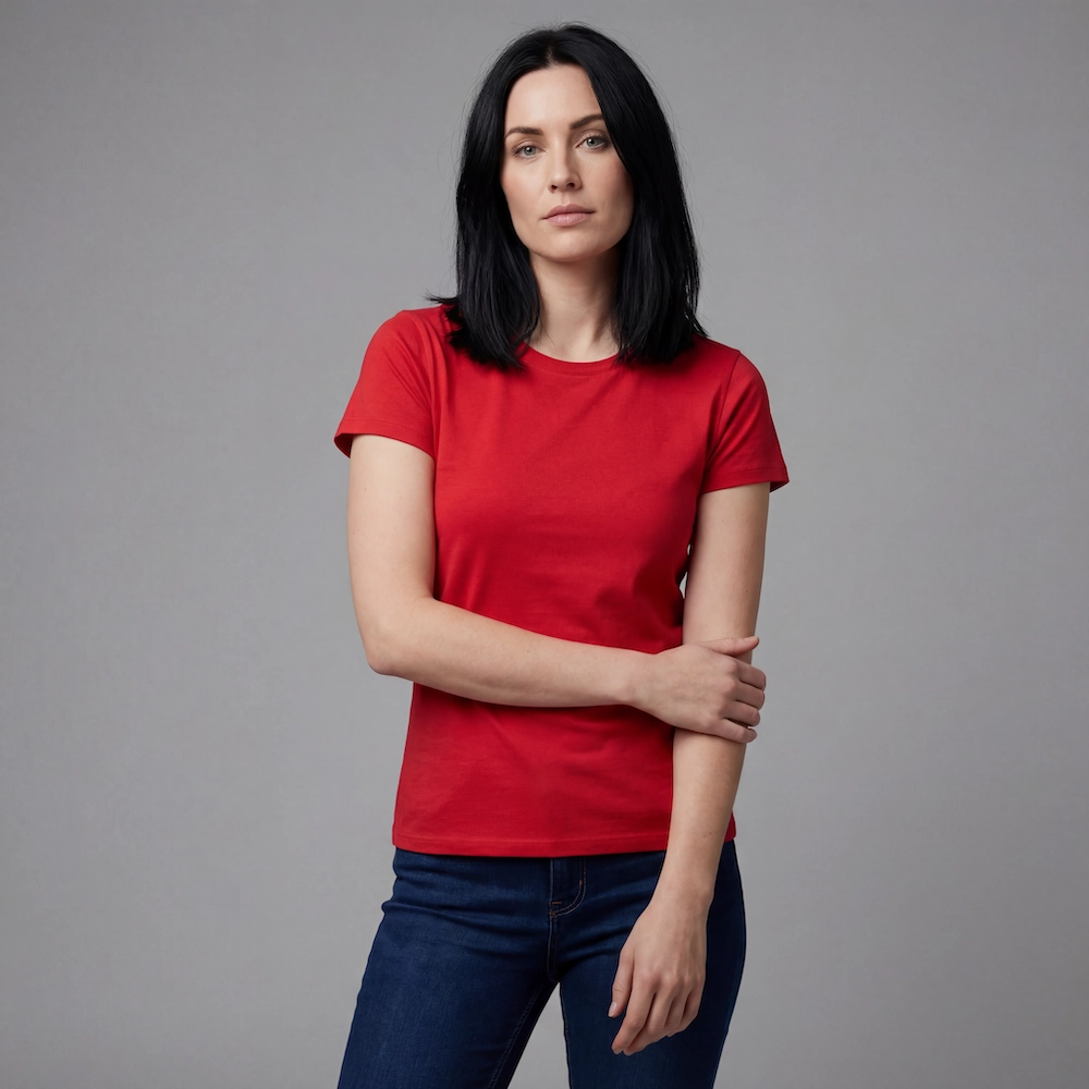 Økologiske Basic slim fit T-shirts med rund hals i rød, til kvinder.