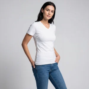 Figursyet t-shirt til kvinder med v-hals, hvid