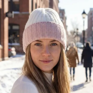 Lækker hue – Beanie Lia, recycled Cashmere, off white & rose