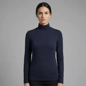 Langærmet T-shirt med Turtle Neck til kvinder – navy blue