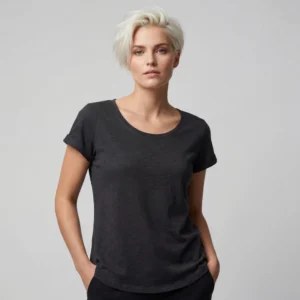 Økologiske Basic. Loose fit T-shirts med rund hals i Antracit, til kvinder.