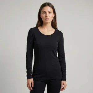 Sort langærmet figursyet økologisk t-shirt til kvinder