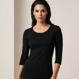 T-shirt 3_4 ærmet til kvinder – Sort – Stretch.