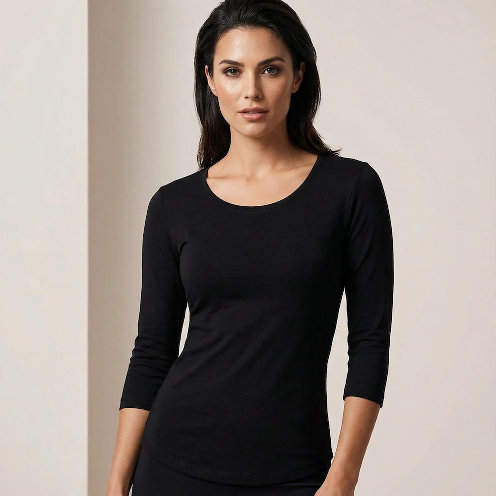 T-shirt 3_4 ærmet til kvinder – Sort – Stretch.