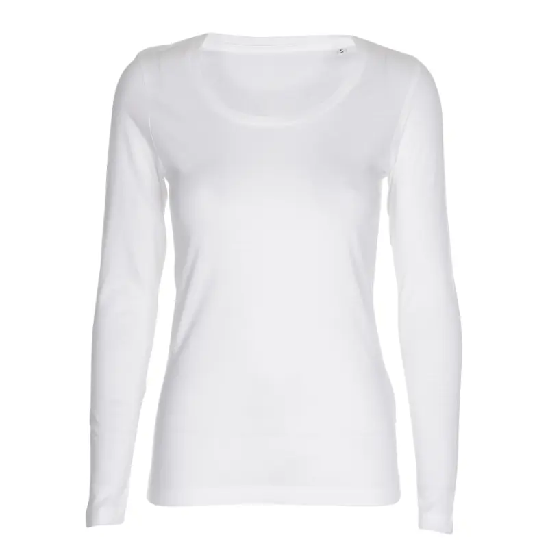 Klassisk hvid langærmet formsyet økologisk t-shirt til kvinder
