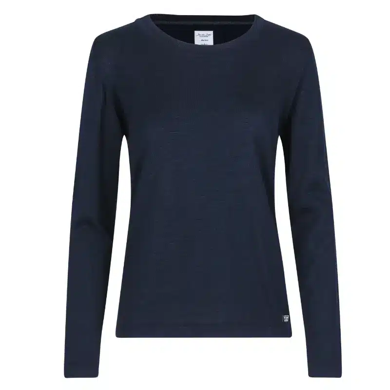 Lækker merino uld striktrøje med Ohals til kvinder. Navy Blå