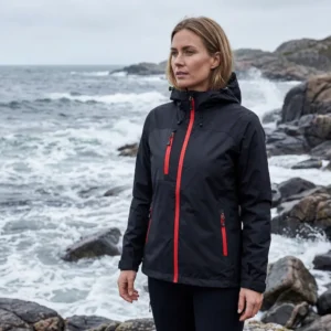Stormtech GXJ-2, letvægtjakke, vandtæt. Sort med rød lynlås til kvinder.