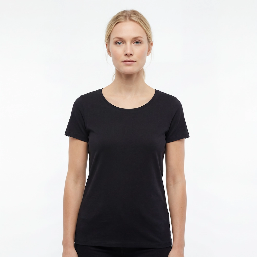 T-shirt rund hals til kvinder, Sort