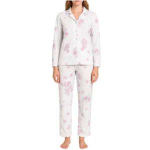 Dame pyjamas hvid med rosa blomster