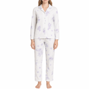 Dame pyjamas hvid med tyrkis blomster