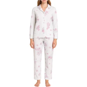 Dame pyjamas i bomuld med lilla blomster