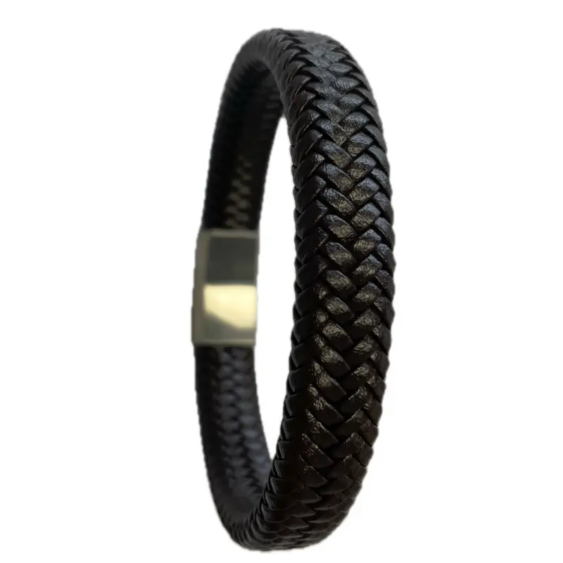 Læderarmbånd, flette i mørkebrun. Til mænd - Billede 3