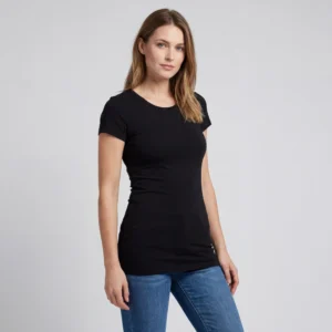 Lang strækbar t-shirt til kvinder, sort