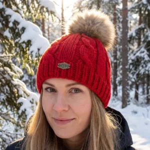 Pauline - lækker tophue i rød med kvast til kvinder