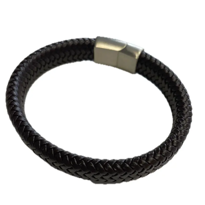 Læderarmbånd, flette i mørkebrun. Til mænd - Billede 2