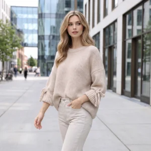 Beige uldtrøje med 3_4 ærmer, rigtig pæn