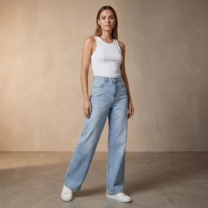 Brede jeans i klassisk lækker lys farve til kvinder