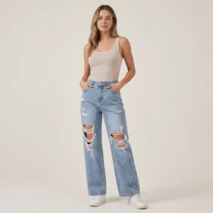 Brede, revnede jeans til kvinder, Casual jeans