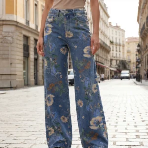 Mønstrede jeans med flotte broderier til kvinder