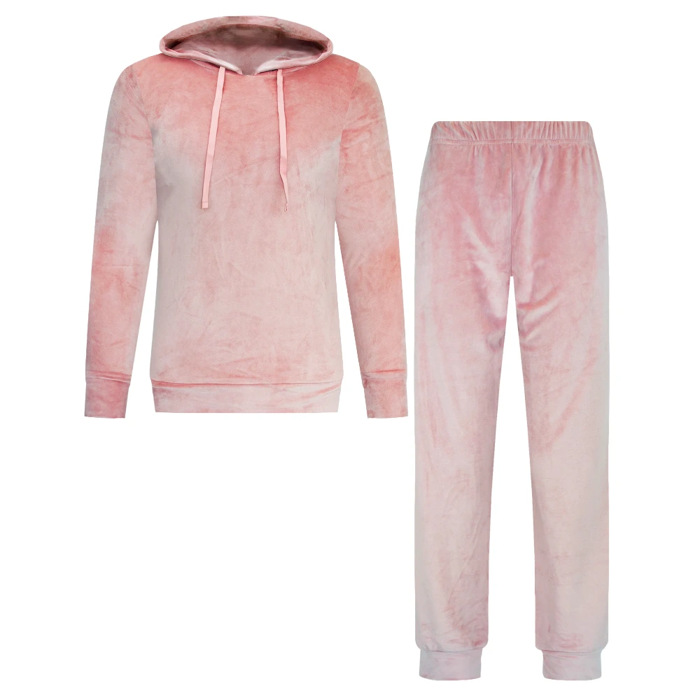 Pink velour hygge og træningsdragt med hætte 3