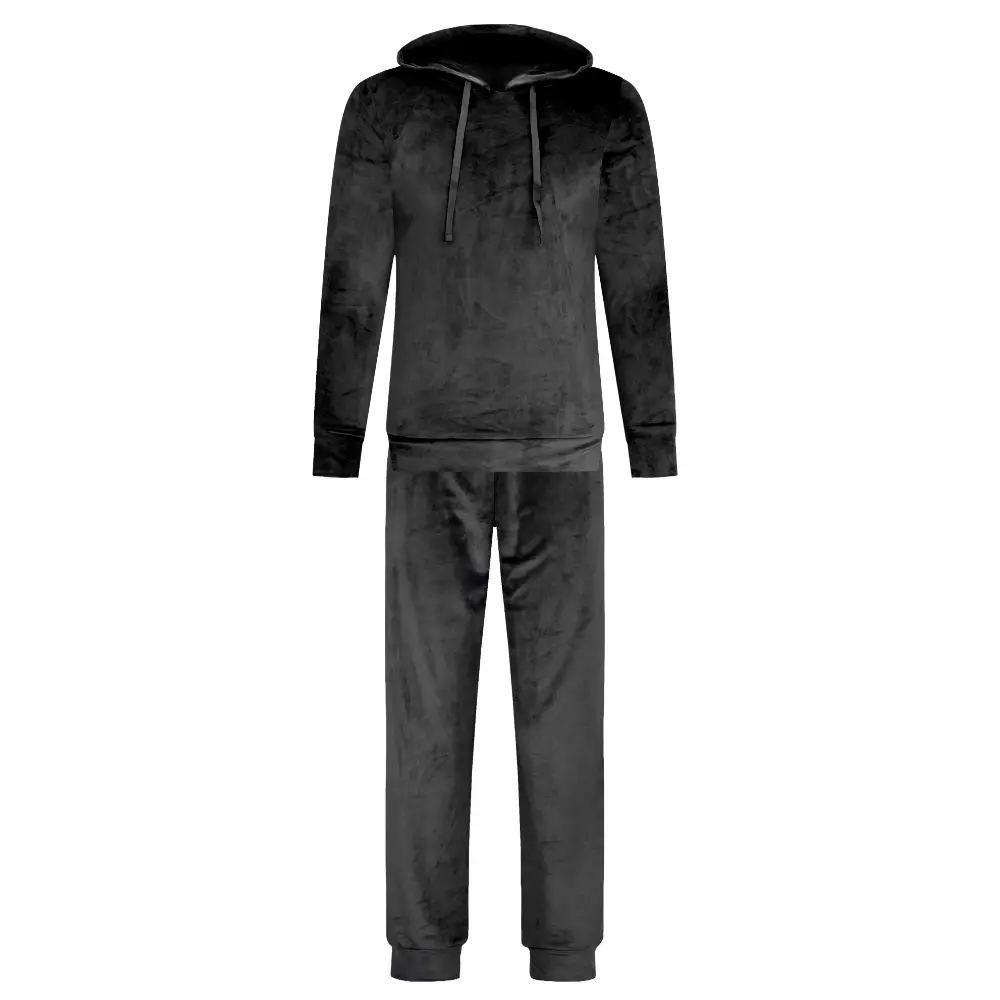 Sort velour træningsdragt med hætte