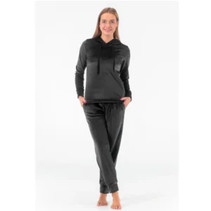 Sort velour træningsdragt med hætte