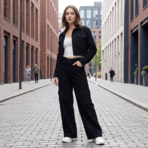 Street Style Cargo Jeans til kvinder, black