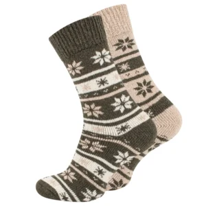 Termouldsokker i frotté med iskrystaldesign i grøn og beige