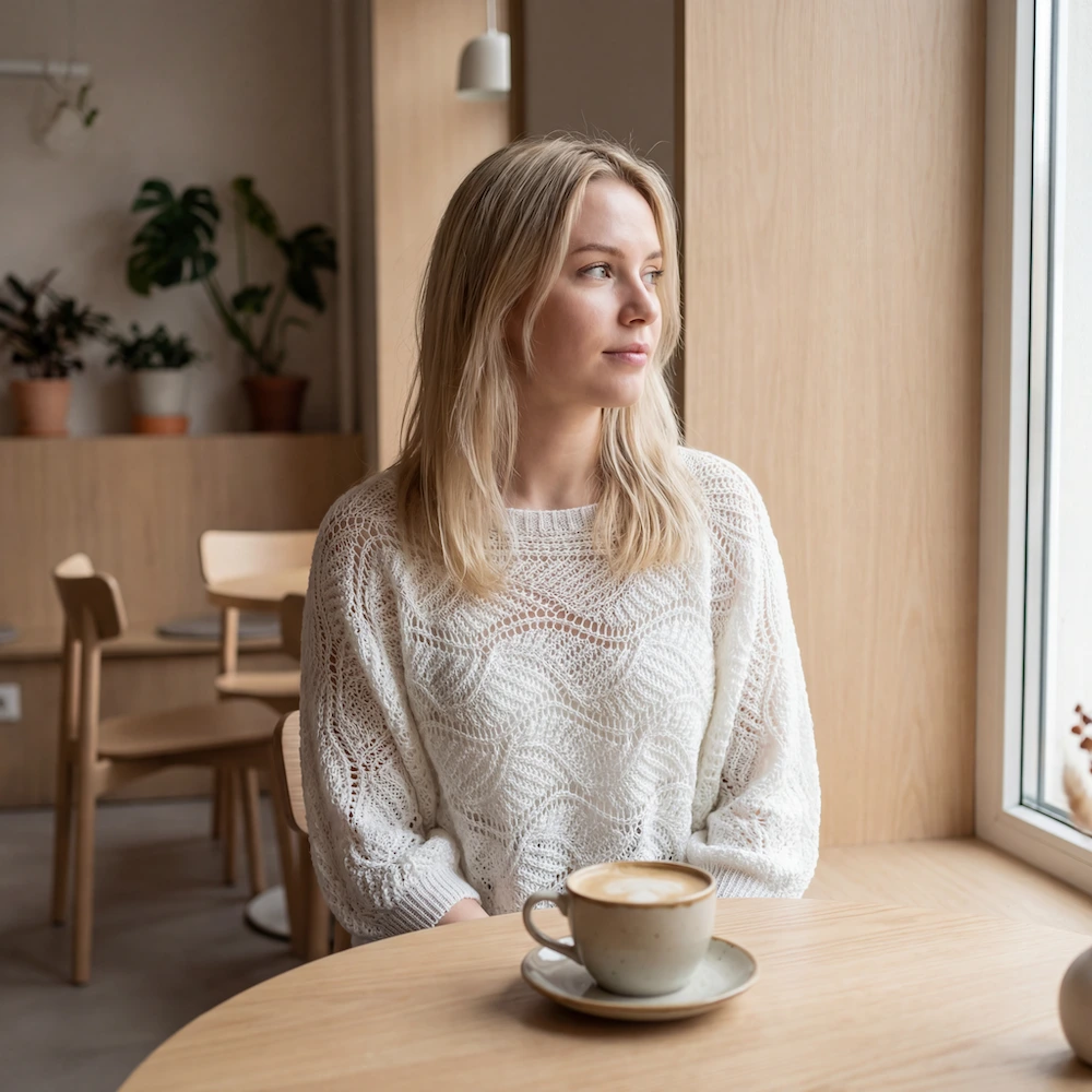 Whimsical Wool og Mohair Sweater, klassisk hvid