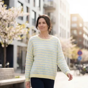 Chunky striktrøje med stribet mønster, gul og blå