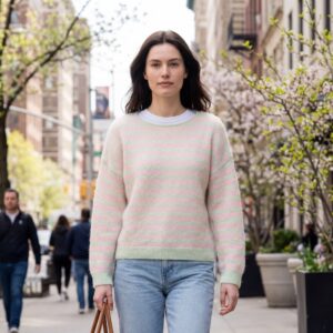 Chunky striktrøje med stribet mønster, lime