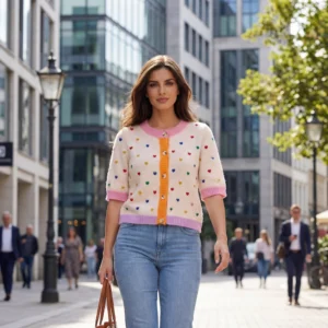 Lækker blød uld cardigan med korte ærmer. Rigtig sød