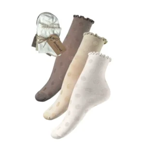 3 par lækre bomulds sneaker sok med sød kant, jordfarver