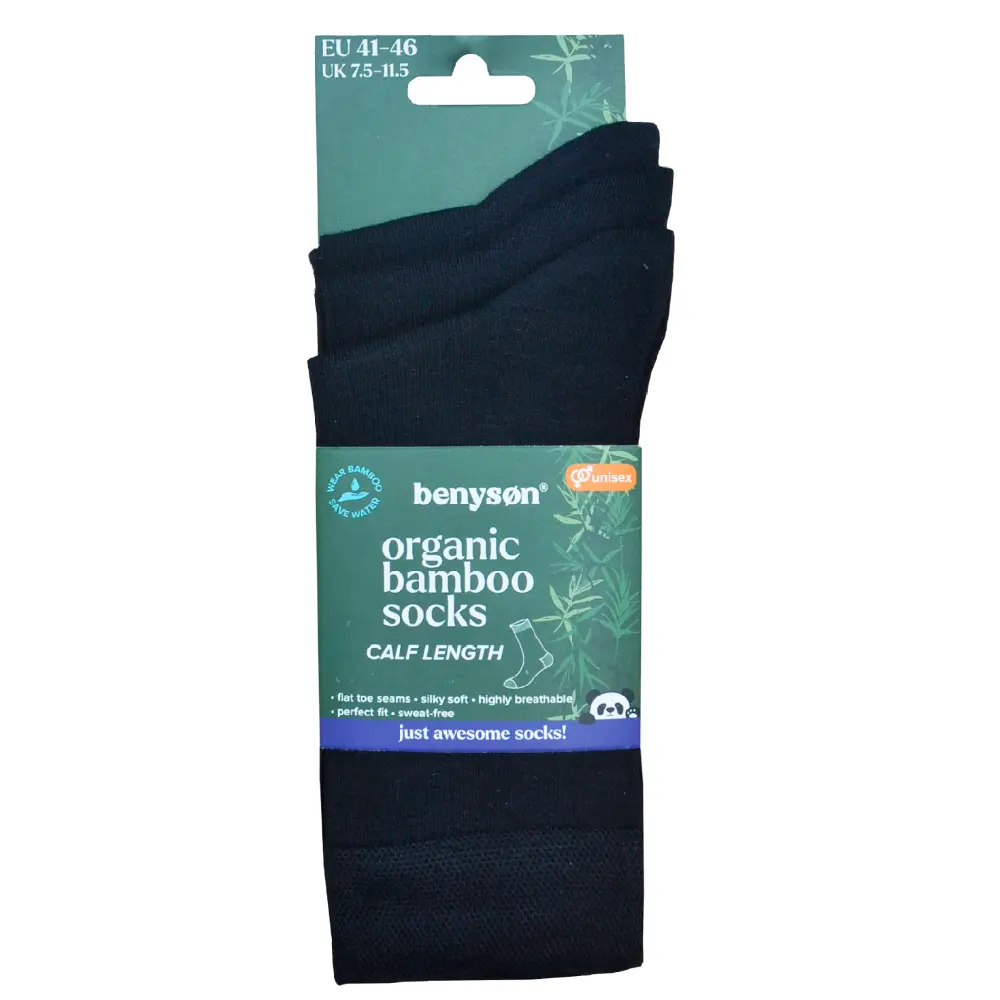 3 par Benyson® sømløse bambus strømper, sorte - 35 - 40
