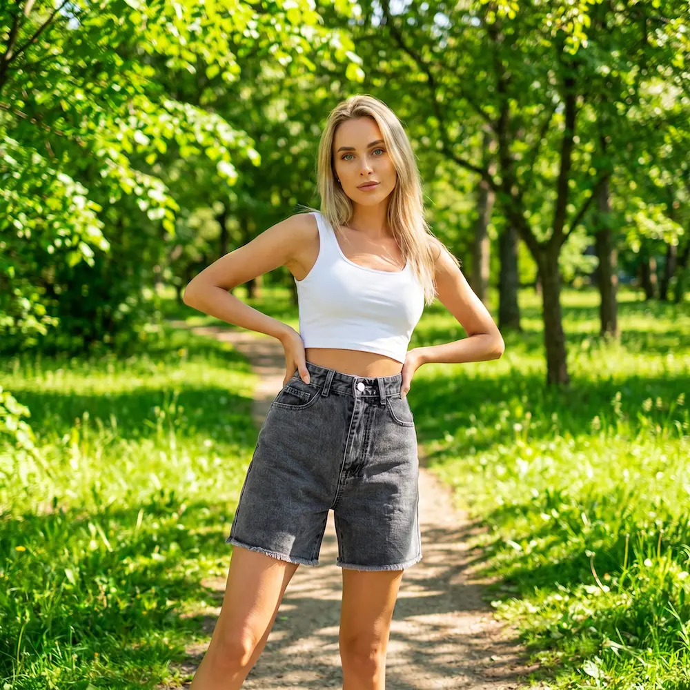Grey washed denim-shorts til kvinder