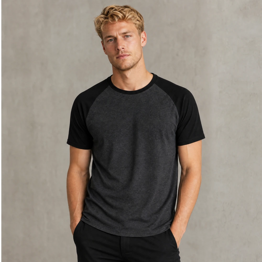 Raglan Tee, oxford gray med sorte ærmer
