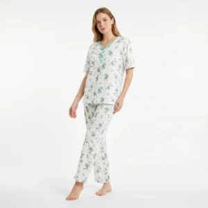 sød pyjamas til kvinder med tyrkis blomster-mønstre