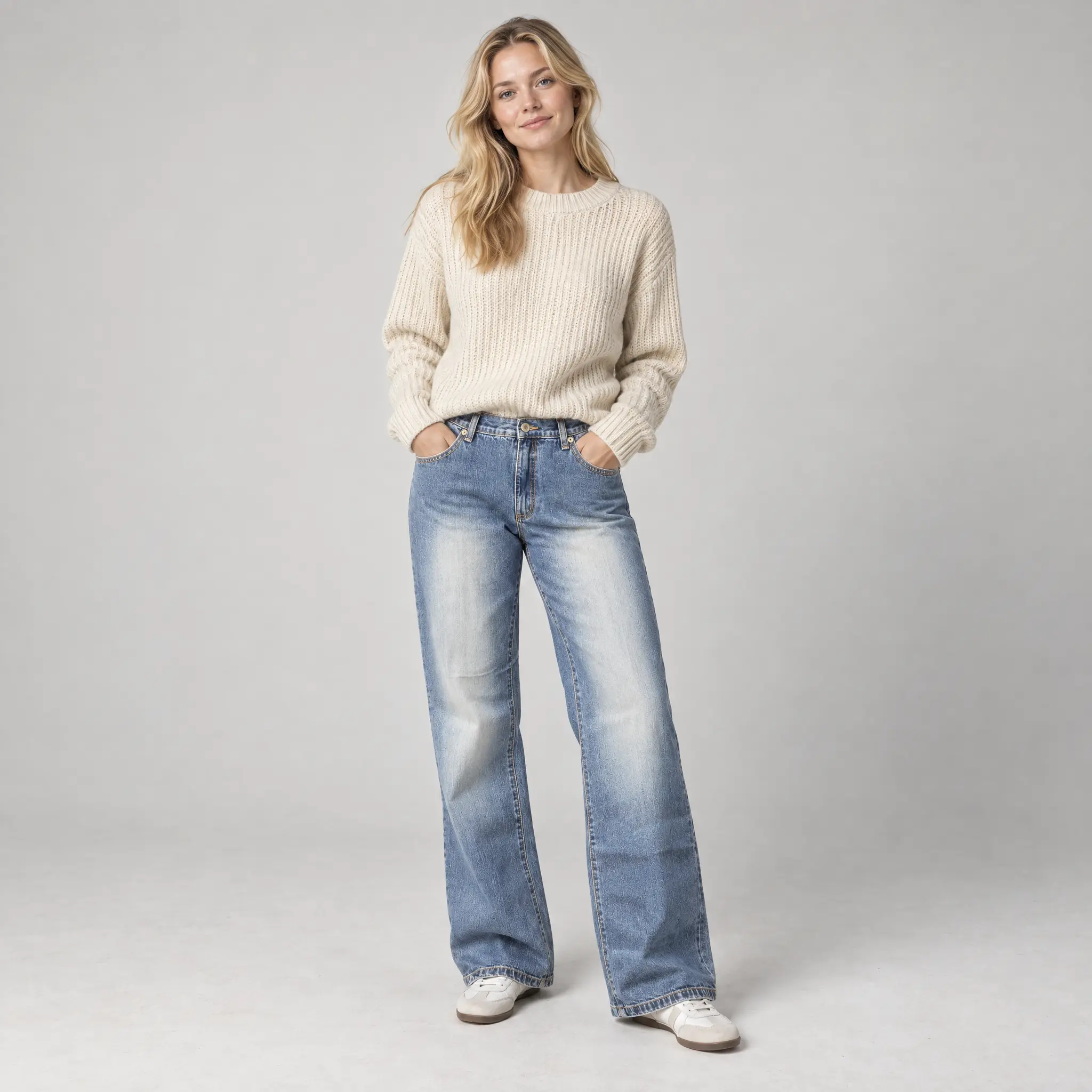 Arizona – Stone washed washed jeans med slids i hælen, uden baglommer