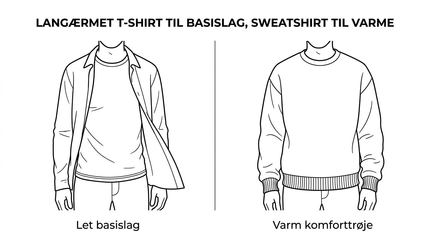 Forskellen mellem langærmet T-shirt og sweatshirt